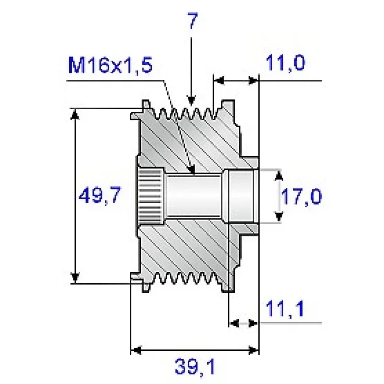 Vapautuspyöränhihna 17x50/53x39, 7-vesipesä