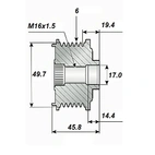 Vapautuspyörä 17x50/55x45, 6-vaihteinen