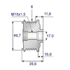 Vapautuspyörä 17x50x36,6, 6-sei