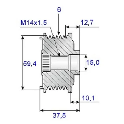 Vapaanpyörityshihna 15x59 mm, 6 hammasrengasta