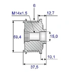 Vapaanpyörityshihna 15x59 mm, 6 hammasrengasta